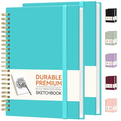 Forvencer 2 Pack Blank Spiral Notebook, 8"x 5.6"Hardcover Sketch Book, 100GSM Thick Paper, Art Sketchbook for Women & Adult,100 pages / 50 Sheets Drawing Book Journal for School Office Drawing, Blue - color: Blue