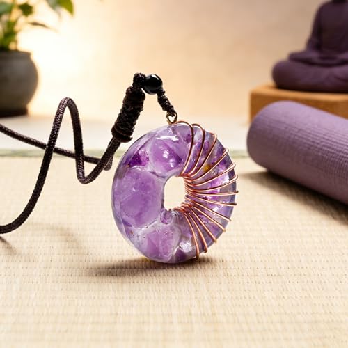 Day Day Up Green Aventurine Fluorite Crystal Necklace - 1.52" Donut Pendant Energy Necklace with Handmade Copper Wire Wrap - Heart Chakra Stone Jewelry for Meditation Good Luck Prosperity - color: 2