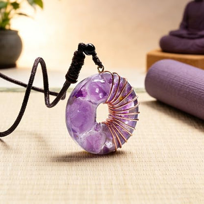 Day Day Up Green Aventurine Fluorite Crystal Necklace - 1.52" Donut Pendant Energy Necklace with Handmade Copper Wire Wrap - Heart Chakra Stone Jewelry for Meditation Good Luck Prosperity - color: 2