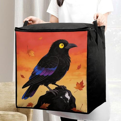 Crow Storage Bag Portable Closet Organizer Storage Bags Quilt Storage Bags with Zippered Breathable Storage Bag with Carry Handles for Blanket Pillow Bedding