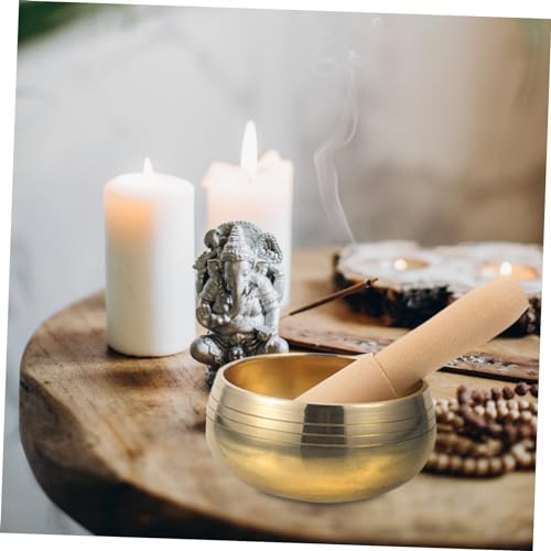 1 Set Music Bowl Sound Relaxation Meditations Bowls Mallet Creative Holder Meditation Bowl Meditation Singing Bowl Golden Clapper - size: 8x8x5cm