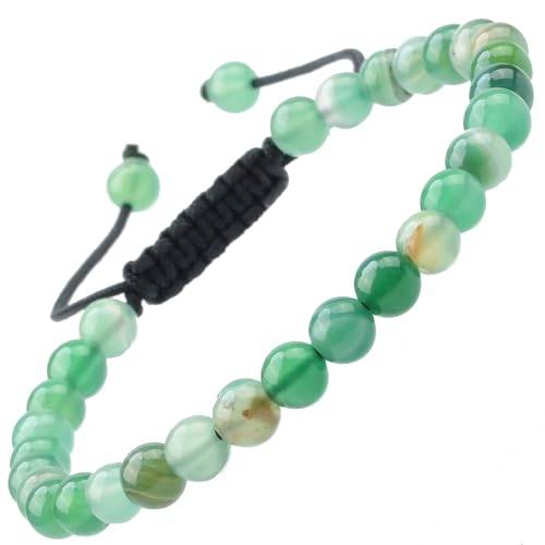 MASSIVE BEADS Natural Healing Power Gemstone Crystal Beads Unisex Adjustable Macrame Bracelets - color: Agate Green, size: 6mm