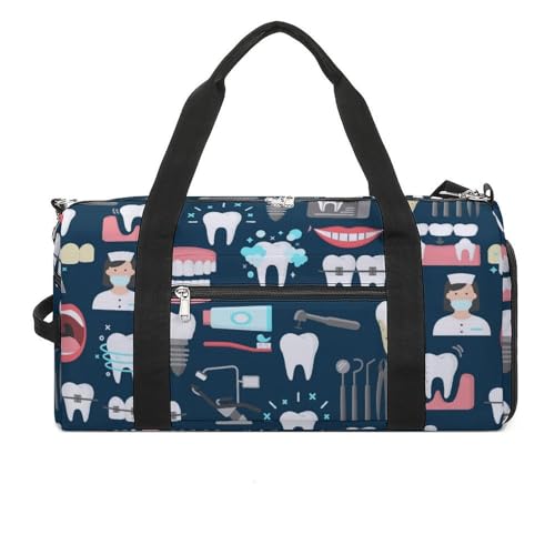 Teeth Dental Seamless Pattern Large Capacity Portable Fitness Bag, Easy to Carry - color: Teeth Dental Seamless Pattern
