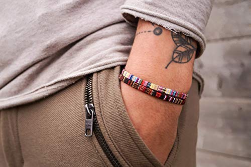 Made by Nami 2 Pcs Boho Surfer Bracelets for Women and Men Waterproof and Adjustable Braided Bracelets Set of 2 for Ethnic Hippie Style - color: Brown & Yellow