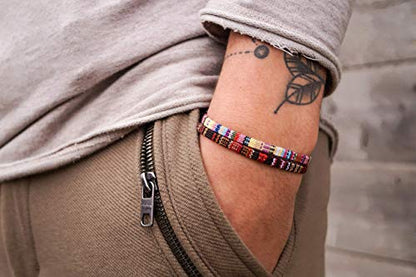 Made by Nami 2 Pcs Boho Surfer Bracelets for Women and Men Waterproof and Adjustable Braided Bracelets Set of 2 for Ethnic Hippie Style - color: Brown & Yellow