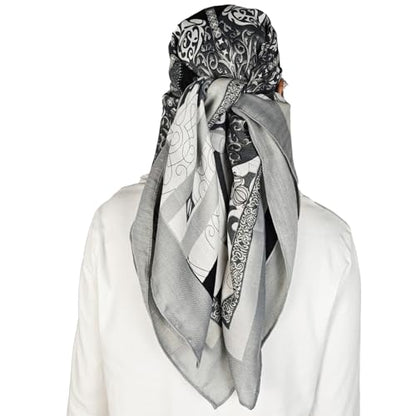 35" Head Scarf Large Square Scarf Like Cotton Hairscarf Fashion Scarves Bandana Night Sleeping Wraps for Women B01 - color: Grey Floral Scrolls