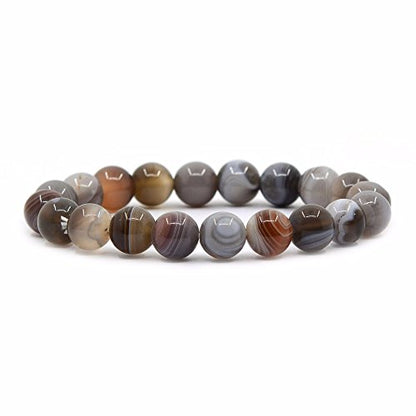 Justinstones Gem Semi Precious Gemstone 10mm Round Beads Stretch Bracelet 7 Inch Unisex - color: Botswana Agate