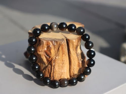 Natural Handmade Healing Chakra Bracelet - color: 10mm-Silver Obsidian-FOR 7-8 INCH WRIST