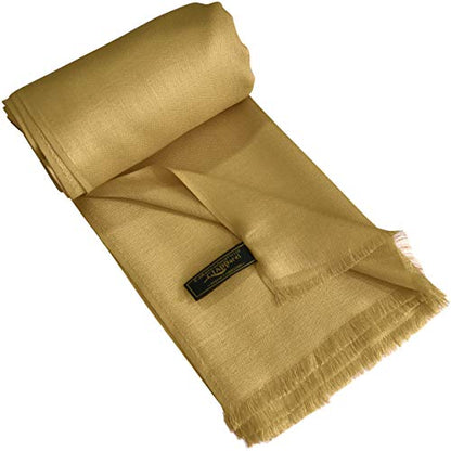 CJ Apparel Solid Color Fringe Design Fringe Shawl Scarf Wrap Stole Throw Head Wrap Pashmina Gift Hand Made in Nepal New - color: Gold Brown Fc1050