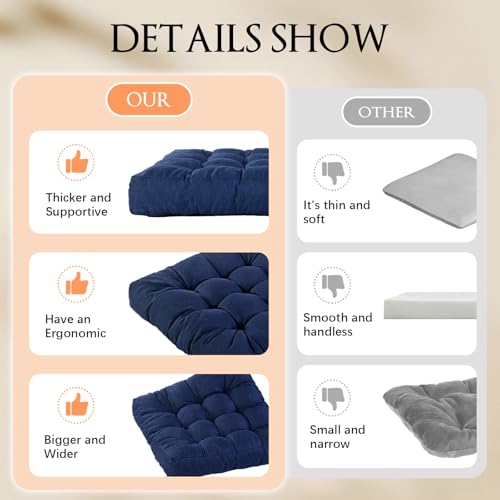 Meditation Floor Cushions, Thickened Floor Pillow for Adults, Large Square Pillows Seat Cushion for Tatami Living Room Yoga, Memory Sponge Block Added, 22x22 Inch, Drak Blue