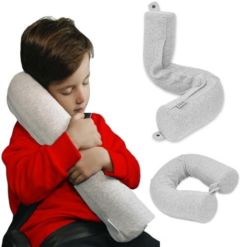 Dot&Dot Twist Memory Foam Kids Travel Pillow for Airplanes - Neck Pillows for Travel, Sleeping - Airplane Pillow for Neck Support, Chin, Lumbar, Leg - Adjustable Neck Pillow for Car Seat