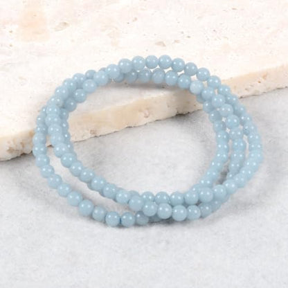 Justinstones Gem Semi Precious Gemstone 3pcs 4mm Round Beads Stretch Bracelet 6.5 Inch Unisex - color: Angelite