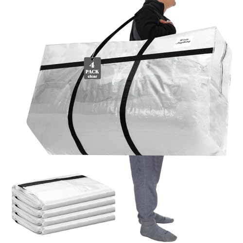 4 Pack 69 Gallon Extra Large Moving Bags XXL Heavy Duty Storage Bag with Strong Zipper Handle Jumbo Big Tote Box Foldable for College Dorm Travel Clothes Duffle Blanket Pillow(Transparent) - color: Transparent, size: 69 Gallon