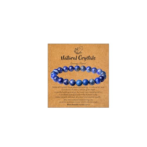 MAIBAOTA Healing Crystal Bracelet for Women Men, 8/4 mm Natural Stone Beaded Bracelets, Jewelry Birthday Gifts, Round Gemstones Stretch Bracelets - color: Blue-Lapis Lazuli, size: 8 mm