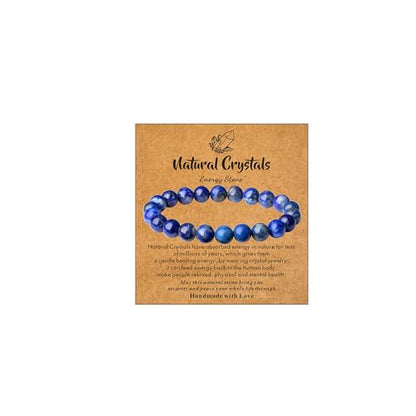 MAIBAOTA Healing Crystal Bracelet for Women Men, 8/4 mm Natural Stone Beaded Bracelets, Jewelry Birthday Gifts, Round Gemstones Stretch Bracelets - color: Blue-Lapis Lazuli, size: 8 mm