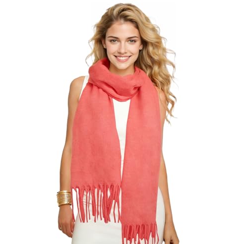 Winter Soft Long Scarf, Pashmina Shawls and Wraps, Warm Large Scarves for Men Women Evening Dress Wedding - color: Coral Pink