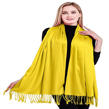 CJ Apparel Solid Color Tassels Design Nepalese Shawl Scarf Wrap Stole Throw Head Wrap Pashmina Gift Hand Made in Nepal New - color: Yellow