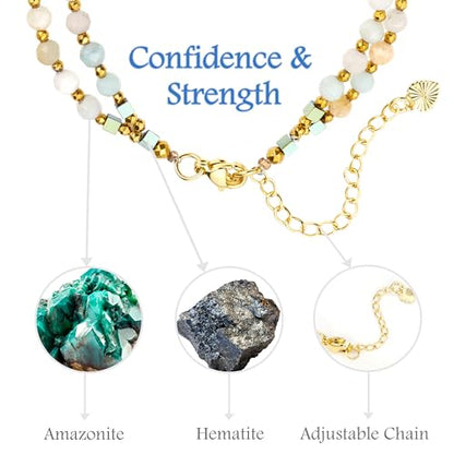 Farfume Beaded Bracelets for Women, Chakra Crystal 4mm Beads Gemstone Natural Stone Bead Spiritual Jewelry Gifts for Women - color: Light Yellow Amazonite-Confidence