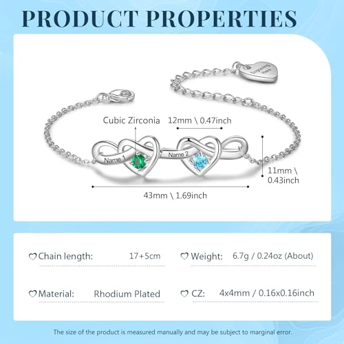 Personalized Birthstone Bracelet for Women Mom Engraved 2-6 Names Mother Bracelet with Birthstones Unique Gift for Mothers Day, Birthday, Christmas - color: 2 Names