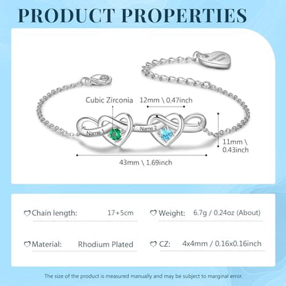 Personalized Birthstone Bracelet for Women Mom Engraved 2-6 Names Mother Bracelet with Birthstones Unique Gift for Mothers Day, Birthday, Christmas - color: 2 Names