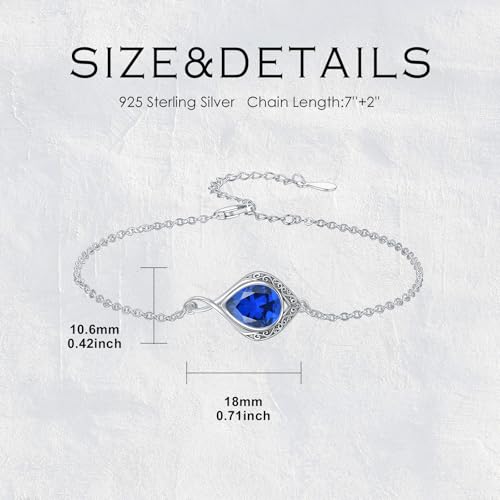 PELOVNY Celtic Knot Bracelet for Women 925 Sterling Silver Infinity Gemstone/Birthstone Bracelets Birthday Christmas Jewelry Gifts for Mom Daughter Wife - color: 02-Filigree-September Birthstone