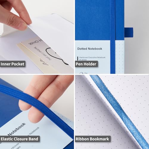 Heture Hardcover Dotted Notebooks, A5 Dotted Journal Notebook for Writing 160 Pages, 8.2 x 5.5 inch, Classic Dotted Notebooks for College/Work/Travel(Blue 3 Pack) - color: Blue, style: Dotted-3 Pack