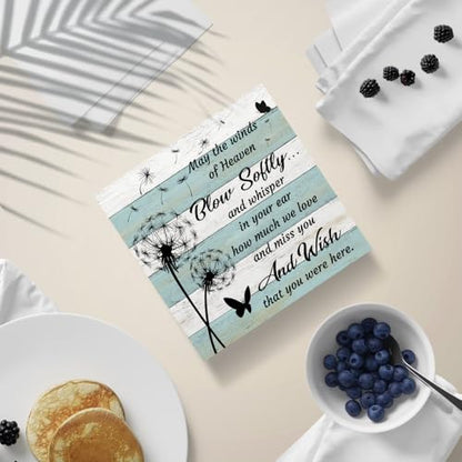 Heavenly Love and Miss You Wooden Sign Desk Decor, Dandelion Thoughts Wooden Box Block Sign for Home Farmhouse Bedroom, Cemetery Decor for Grave, Compassion Gifts for Family Couple Friend BFF - style: Mediterranean