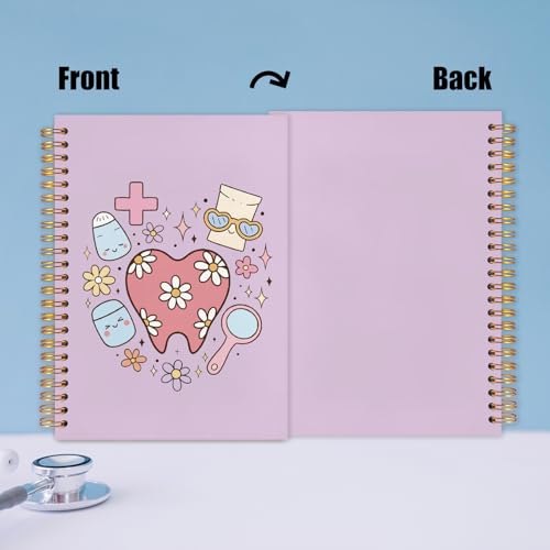 WUCHJ Dental Gifts Notebook,Purple Dental Hygienist Assistant Journal, Retro Pink Floral Tooth Spiral Notebook Journal for Note Taking, Dentist Office Supplies, 5.5x8.3 Inch - color: Purple teeth hearts