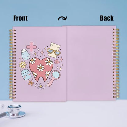 WUCHJ Dental Gifts Notebook,Purple Dental Hygienist Assistant Journal, Retro Pink Floral Tooth Spiral Notebook Journal for Note Taking, Dentist Office Supplies, 5.5x8.3 Inch - color: Purple teeth hearts