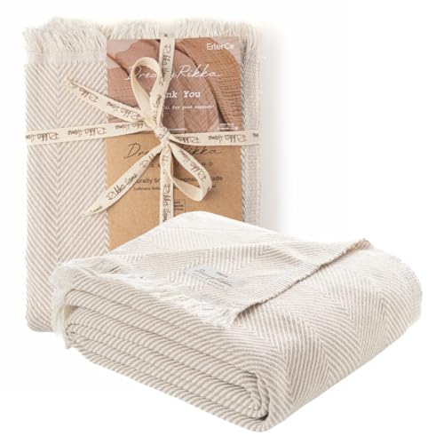 Bed Blanket, Lightweight, Cotton-Rich Blend, 100% Recycled Cotton, Twin Size (57 x 79 Inch), Textured Woven Bedding, Easycare, Breathable Layering, Summer Coverlet, Dove Beige - color: Dove Beige, size: Twin