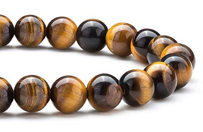 Men Women 8mm Natural Stone Lava Rock Diffuser Bracelet Elastic Yoga Agate Beads Bracelet Bangle - color: Tiger Eye