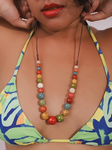 MINACHI Hippie Boho Colorful Ceramic Round Beads Strand Necklace, Bohemian Fashion Statement Jewelry Gift for Women - color: S02