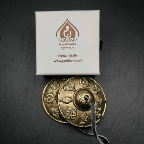Tibetan Tingsha Bell Set - Tibetan Cymbals - for Sound Healing, Yoga, Meditation, and Mindfulness,Handmade in Nepal,Made of Brass,Astamangal Pattern,6.5cm/2.6 inch - color: 3-Brass-Astamangal-6.5cm