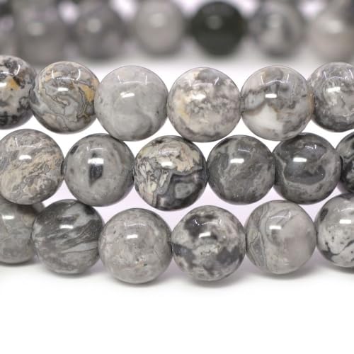 Justinstones Gem Semi Precious Gemstone 6mm Round Beads Stretch Bracelet 6.5 Inch - color: Black Lace Jasper