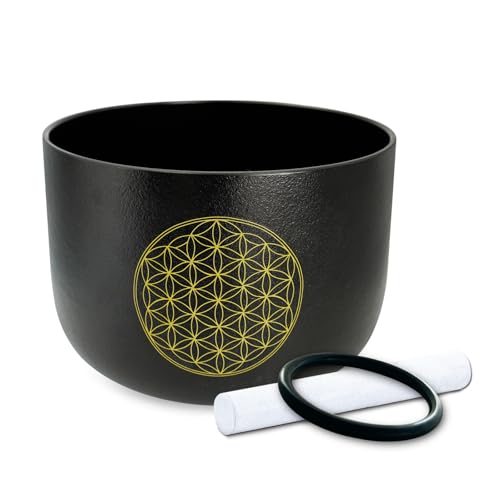 10 inch C Note Life of Flower Black Crystal Singing Bowl Root Chakra Meditation Sound Healing with Durable Carrying Case Suede Mallet Striker O-ring - size: 10 inch C NOTE