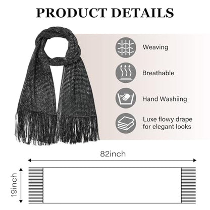 Sumolux Shawls Wraps for Evening Dresses Metallic Glitter Shawls Scarf for Women Sparkling Wedding with Free Buckle - color: Black With Silver Threads
