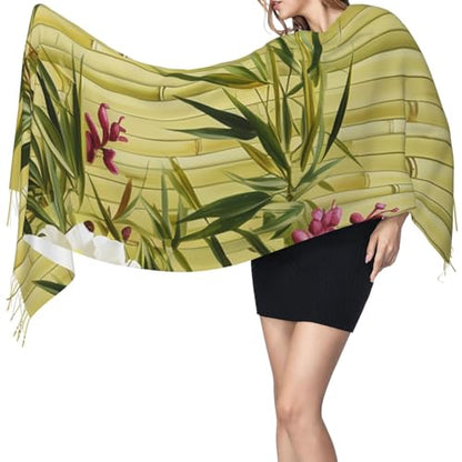Astronaut Sitting in Yoga Chakra Scarf for Women Warm Soft Scarves Fashion Fringed Shawl Casual Tassel Blanket Scarf - color: Blooming Flowers