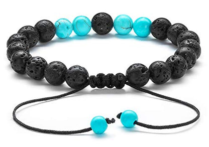 Men Women 8mm Lava Rock Aromatherapy Anxiety Essential Oil Diffuser Bracelet Braided Rope Natural Stone Yoga Gifts Beads Bracelet Bangle-21017 - style: Turquoise