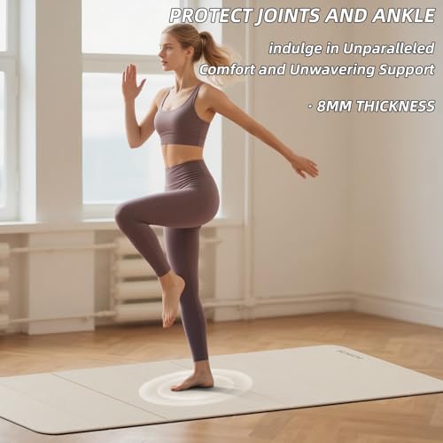 Foldable Yoga Mat Extra Thick 0.32 Inches（8mm） - SGS Certified POE Material Exercise Mat, Non-Slip Design Fitness Mats, Multi-Purpose Workout Mats for Studio or Home Use - color: Beige