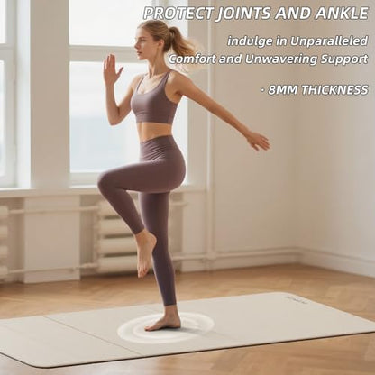 Foldable Yoga Mat Extra Thick 0.32 Inches（8mm） - SGS Certified POE Material Exercise Mat, Non-Slip Design Fitness Mats, Multi-Purpose Workout Mats for Studio or Home Use - color: Beige