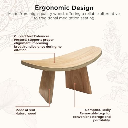 Ergonomic Wooden Meditation Bench - Kneeling Chair for Yoga, Prayer, and Seiza Practice, Portable Comfortable Meditation Stool for Deeper Meditation Mindfulness Posture Support