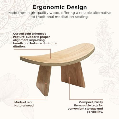Ergonomic Wooden Meditation Bench - Kneeling Chair for Yoga, Prayer, and Seiza Practice, Portable Comfortable Meditation Stool for Deeper Meditation Mindfulness Posture Support