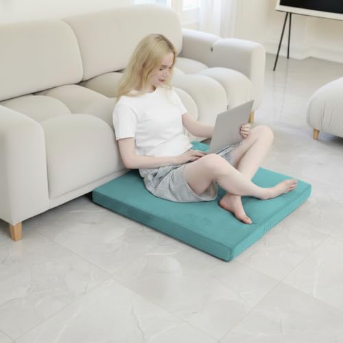 Velvet Zabuton Meditation Mat - Large Floor Pillow for Adults & Yoga Meditation Cushion - High Density Foam Floor Seating with Washable Cover, 31x31 Inch (Green) - color: Green
