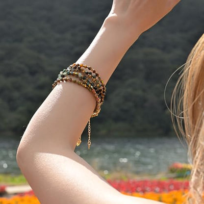 Farfume Beaded Bracelets for Women, Chakra Crystal 4mm Beads Gemstone Natural Stone Bead Spiritual Jewelry Gifts for Women - color: Mottled Green and Pink Unakite-Balance