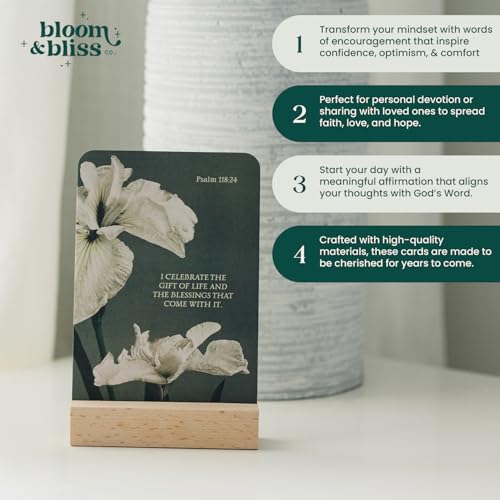 Positive Affirmation Cards | 50 Bible Verse Card + Display Stand | Scripture, Prayer, and Faith Cards | Inspirational for Christians, Men & Women