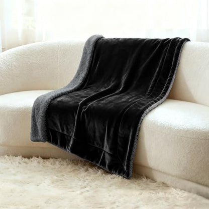 Sherpa Throw Blanket Super Soft Reversible Ultra Luxurious Plush Blanket, 50 x 60 inches, Black/Gray - color: Black / Gray, size: Throw (50" x 60")