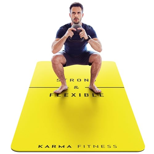 Large Exercise Mat – Extra Thick 10mm Workout Mat (72"x32") – Non-Slip TPE Yoga Mat for Women & Men – Pilates, HIIT, Fitness & Home Gym Mat – Includes Free Carry Bag - color: Yellow - Printed