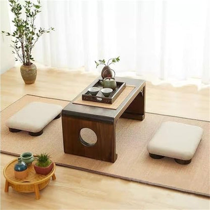 Meditation Floor Cushion with Wooden Legs,Portable Seating Pillow for Yoga, Tea Ceremony,and Living Room, Soft Linen Fabric, Low Profile Floor Seat for Adults, Large