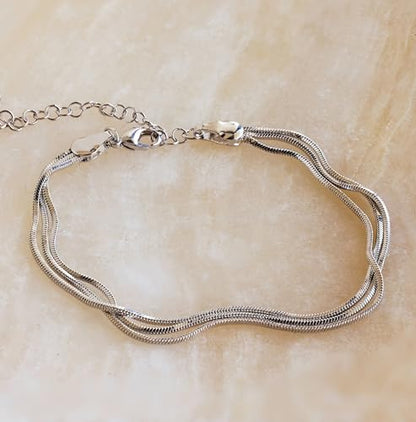 Gold Bracelets for Women, 14K Gold Plated Stackable Bracelet Stack Set Adjustable Charm Paperclip Chain Snake Link Layered Waterproof Jewelry Sets Gifts - style: Herringbone Chain SL