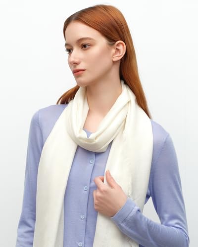 KVSS Women's Fine Knit Shawl, 55% Cashmere 45% Mulberry Silk, X Gauge 120/2NM Yarn Lightweight Spring Summer Wrap Scarf - color: Ivory